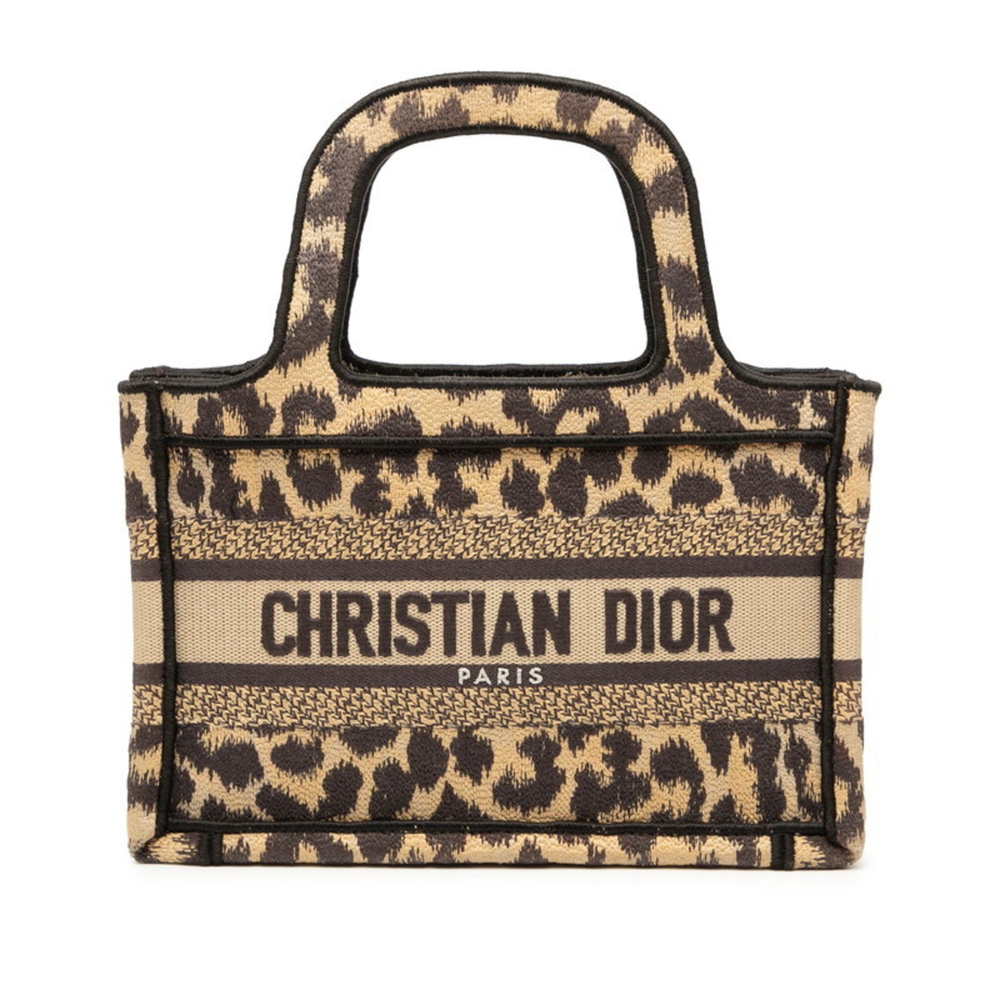 CRD Dior Dior Book Tote Mini Leopard Print Handbag in Beige and Brown Canvas for Women