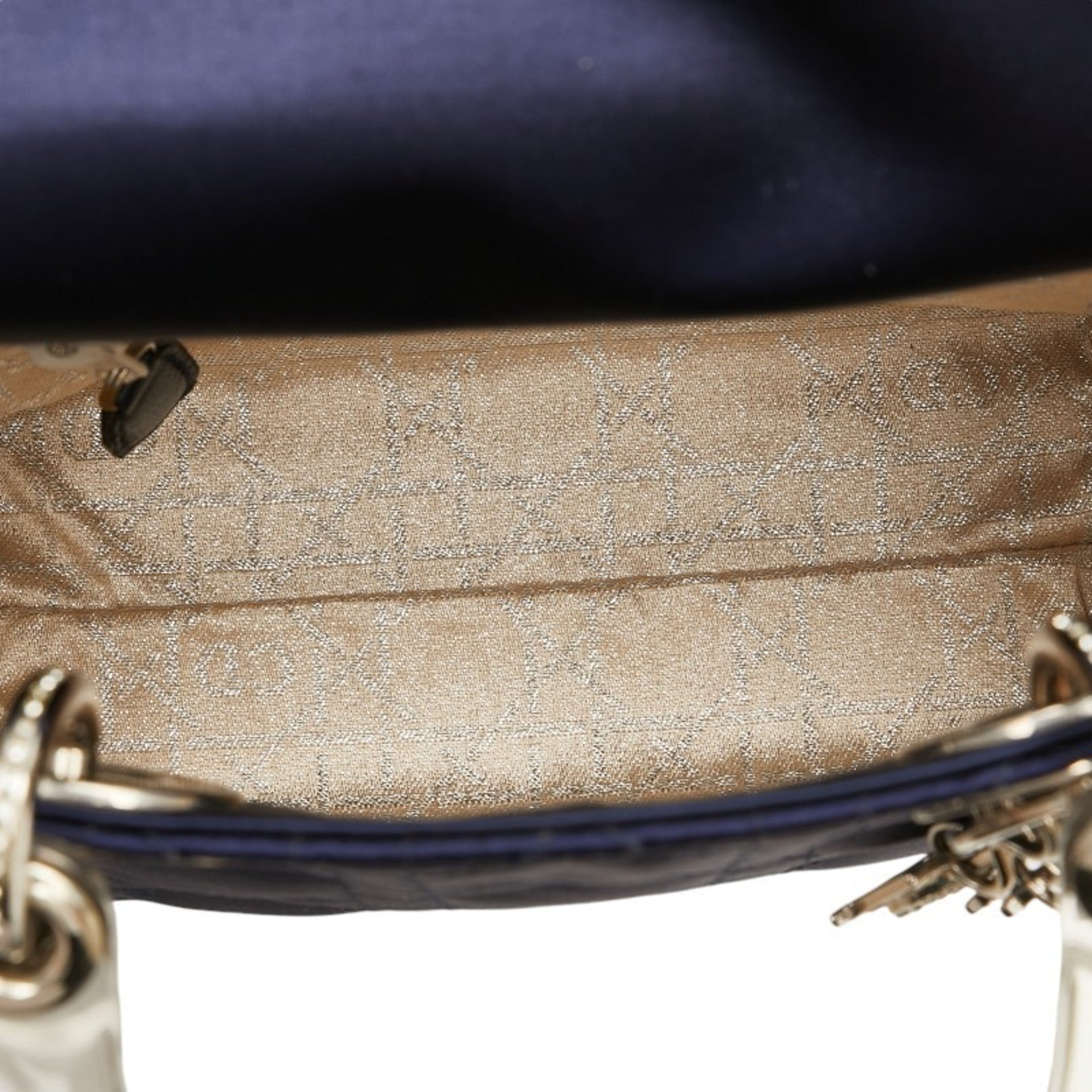 CRD Dior Dior Lady Rhinestone Handbag Navy Satin Plastic Women's