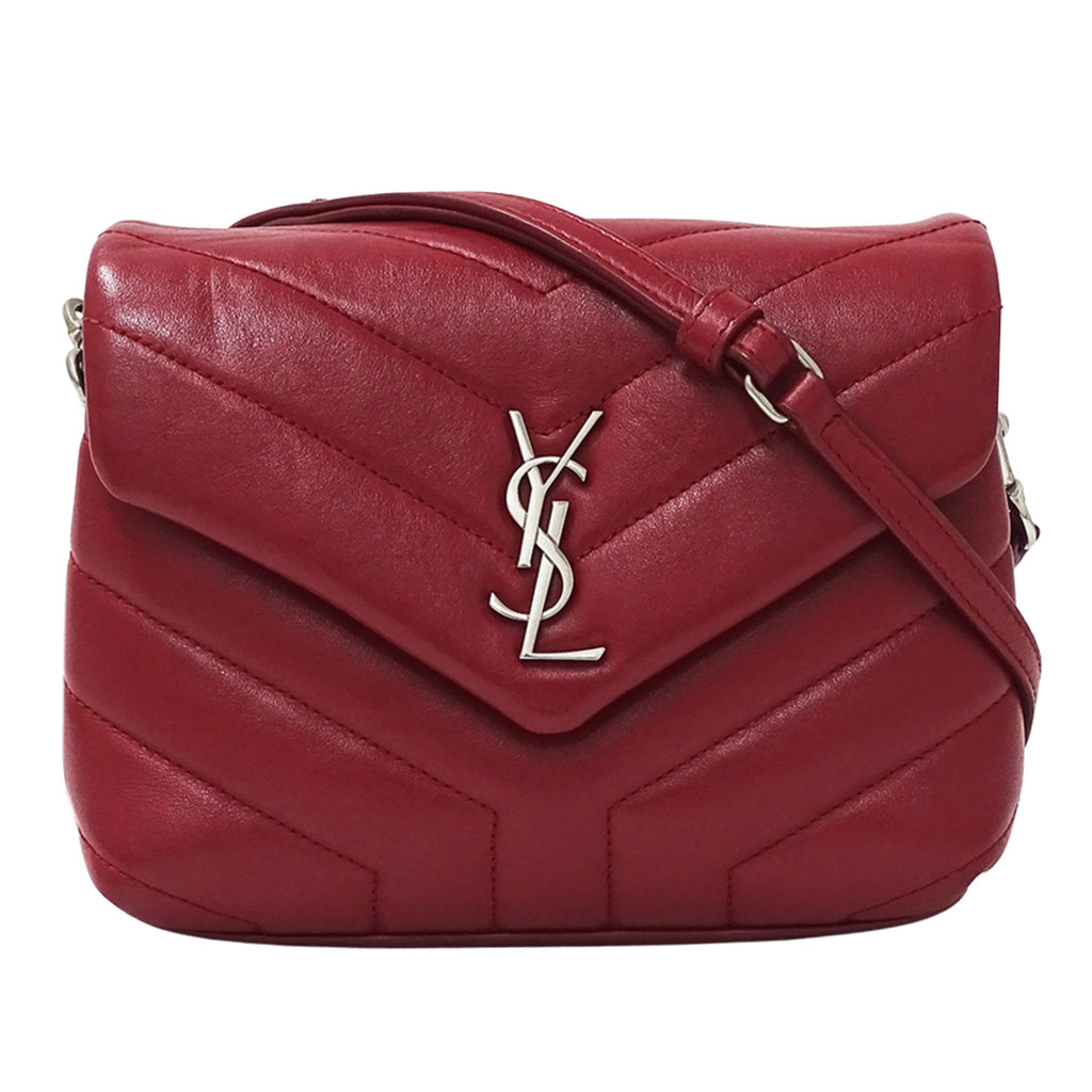 SLT Laurent Lulu Women's Shoulder Bag, Red Leather, Mini Crossbody Bag